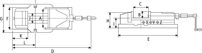 Morsa hidráulica - modelo H - Desenho técnico